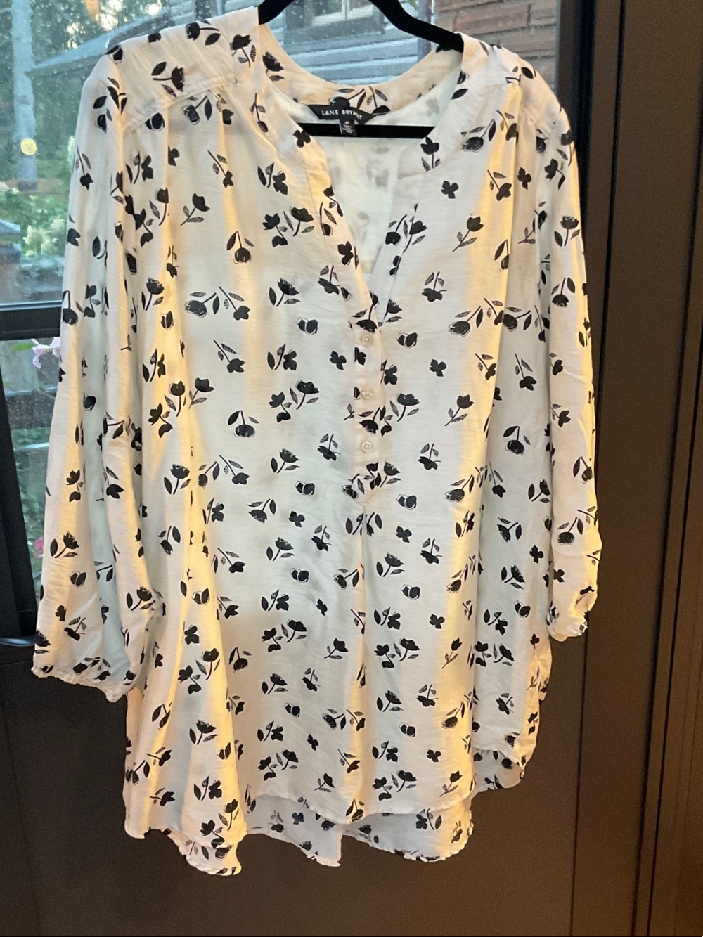 Lane Bryant Cream Tunic with Black Floral Print